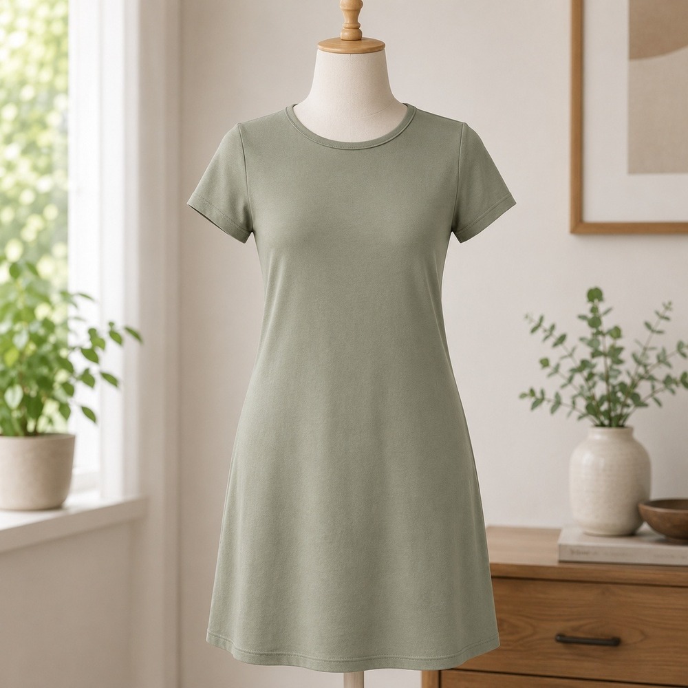 NWOT Open Edit Ribbed Knit Short Sleeve Mini Dress‎ Small Sage Green Casual